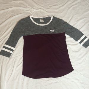 PINK VS quarter sleeve maroon and grey top